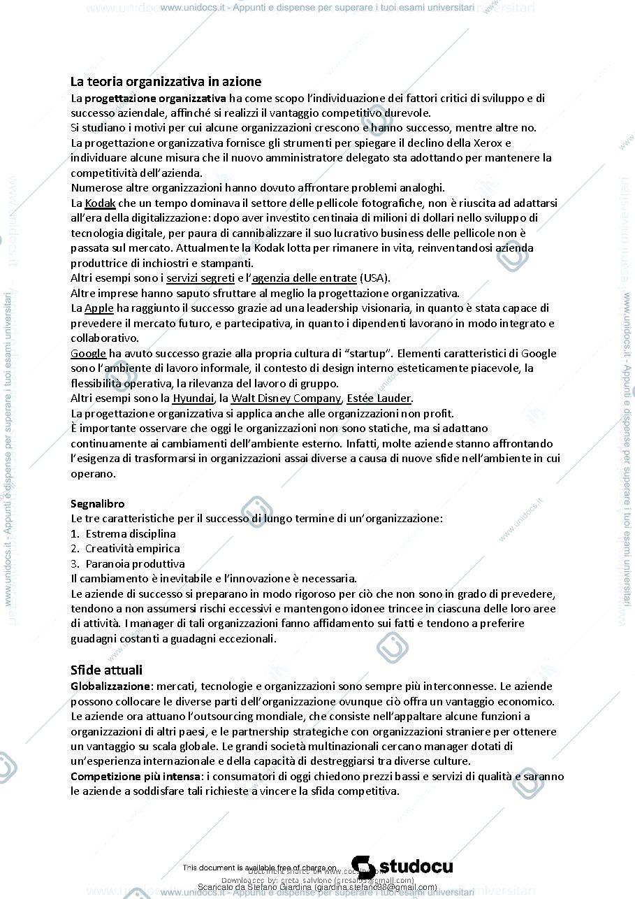 Anteprima pagina 4 — Riassunto libro Organizzazione aziendale