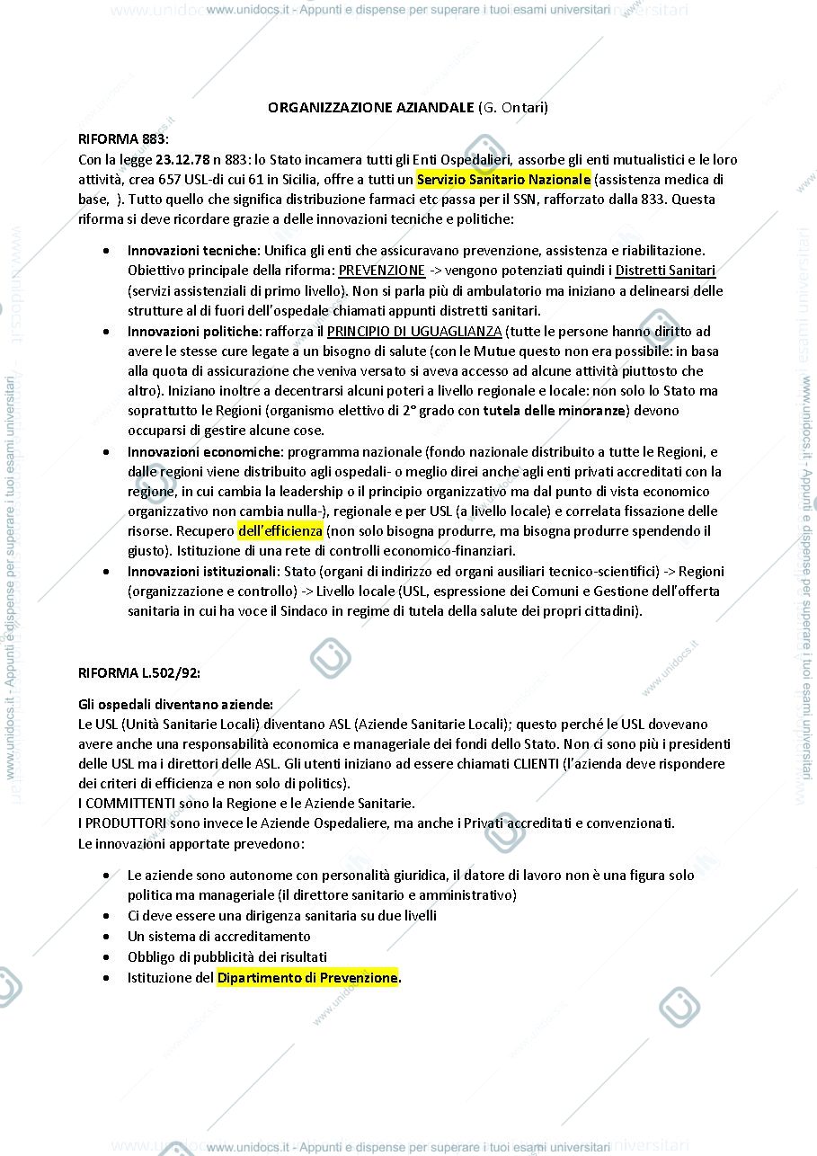 Anteprima pagina 1 — Organizzazione Aziendale (Ontari)