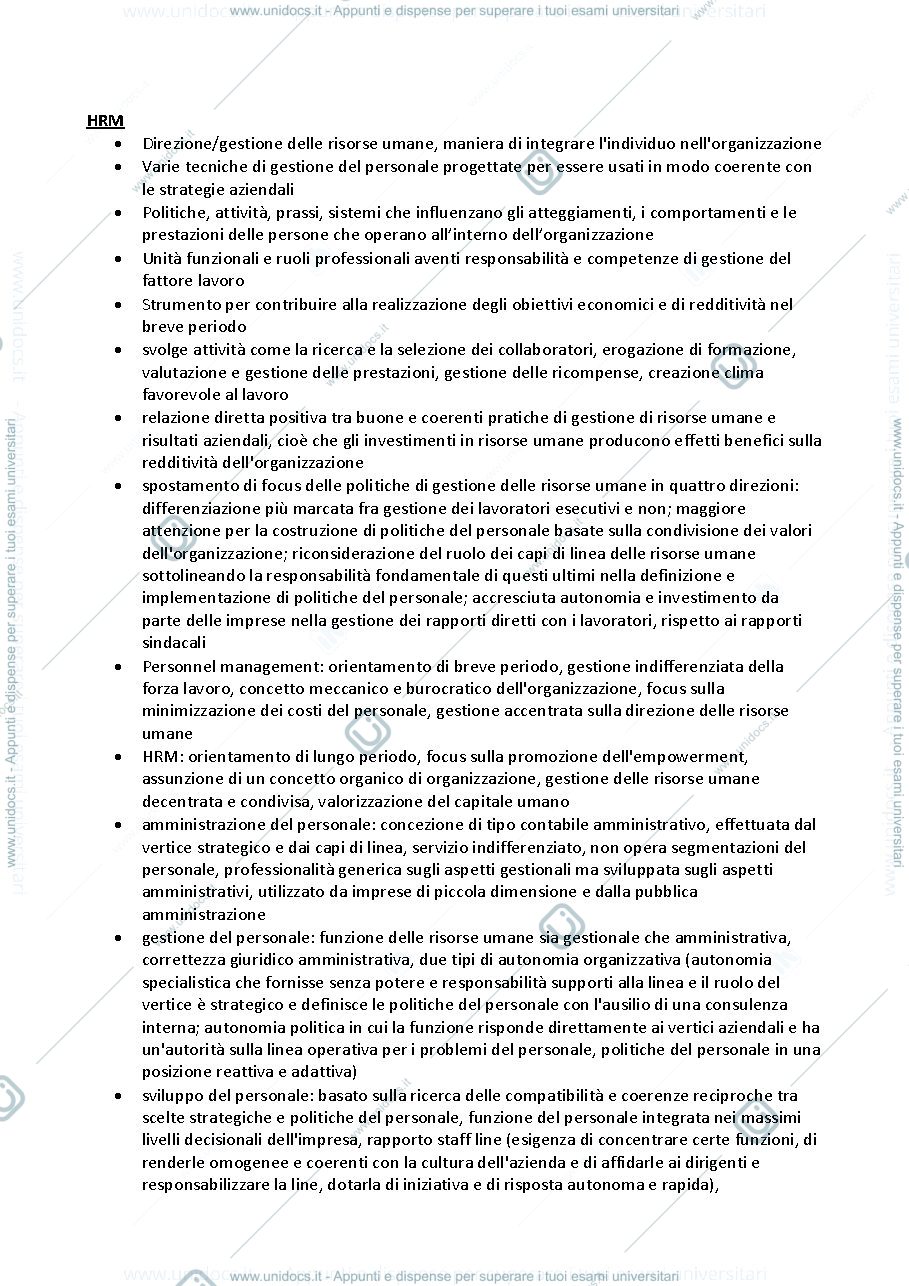 Anteprima pagina 1 — organizzazione e gestione delle risorse umane 