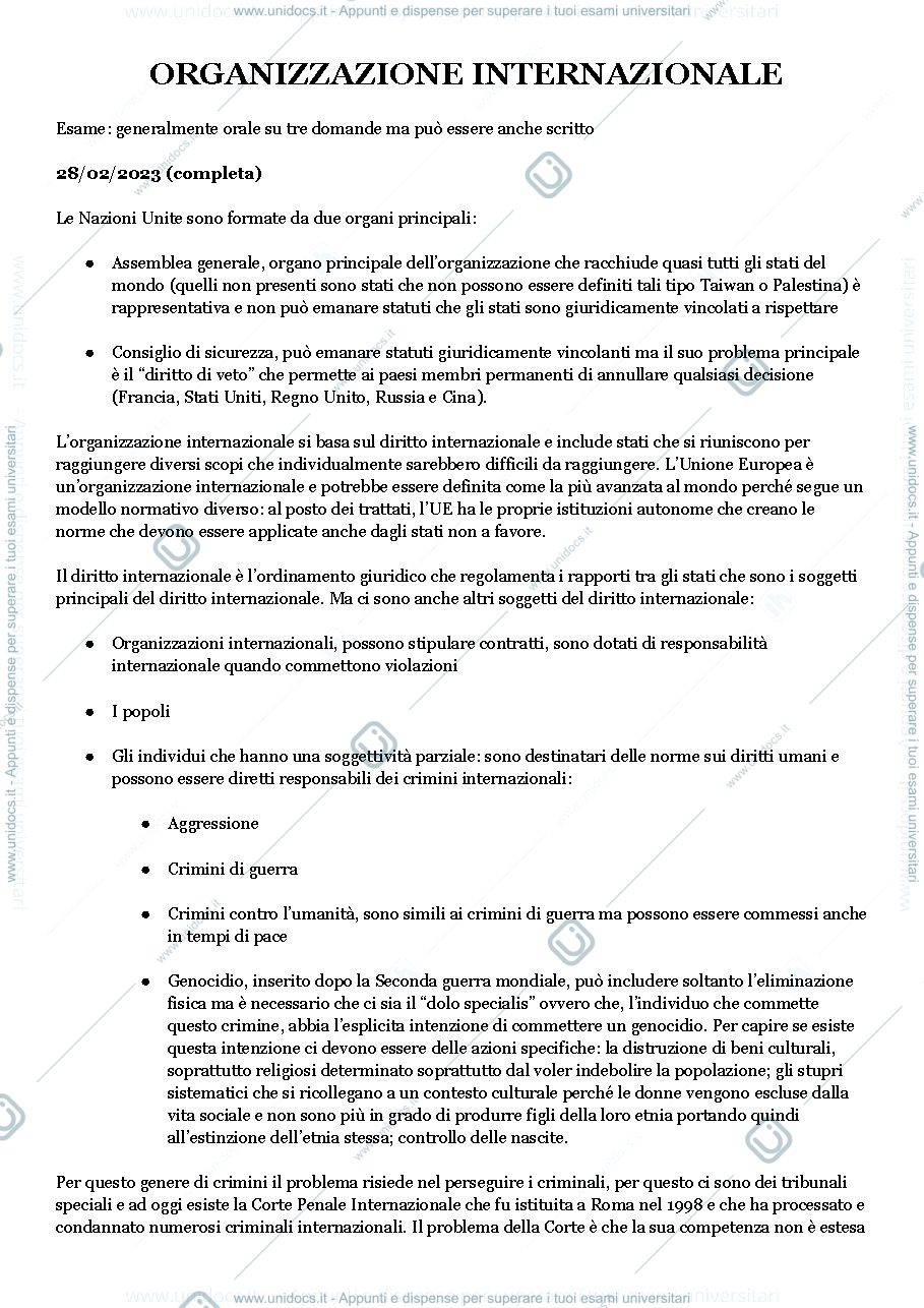 Anteprima pagina 1 — ORGANIZZAZIONE INTERNAZIONALE 