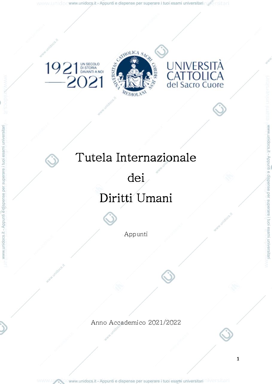 Anteprima pagina 1 — Appunti  Tutela internazionale dei diritti umani 