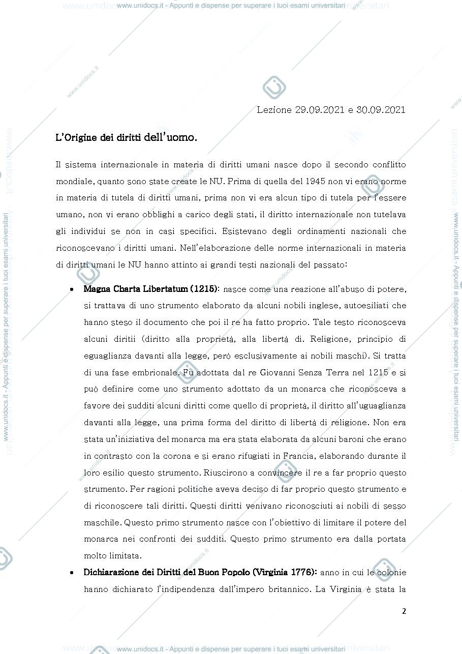 Anteprima pagina 2 — Appunti  Tutela internazionale dei diritti umani 