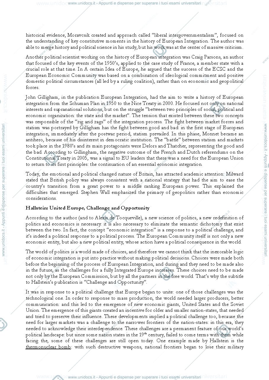 Anteprima pagina 3 — Different approaches to european integration after 1945: INTEGRATION THEORIES (Dinan, Hallstein, Rosamond)