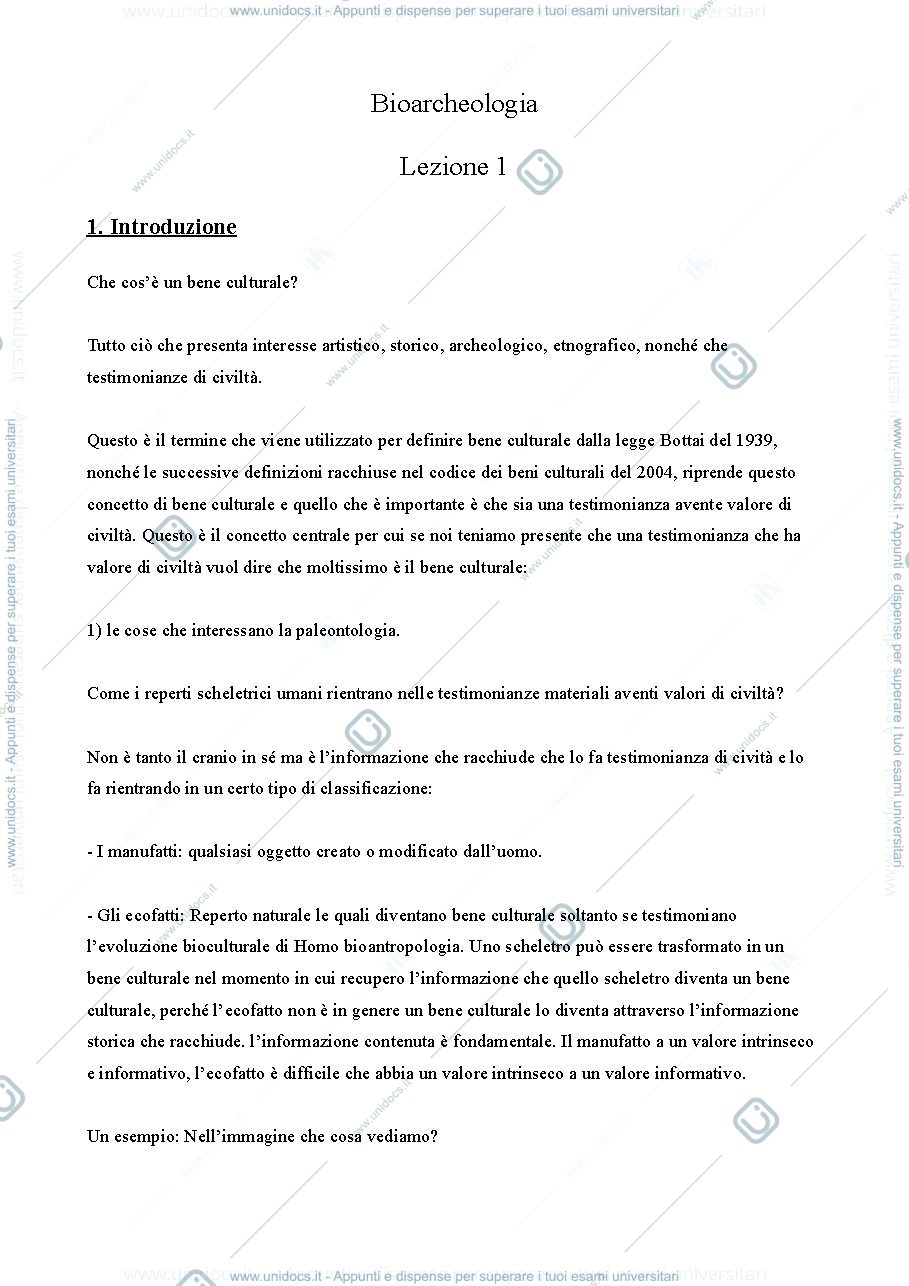 Anteprima pagina 1 — Appunti Bioarcheologia