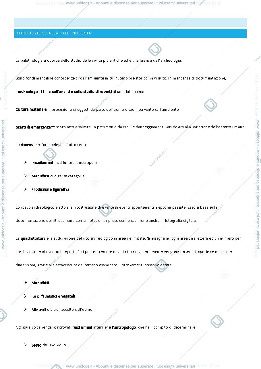 Anteprima pagina 1 — Appunti paletnologia