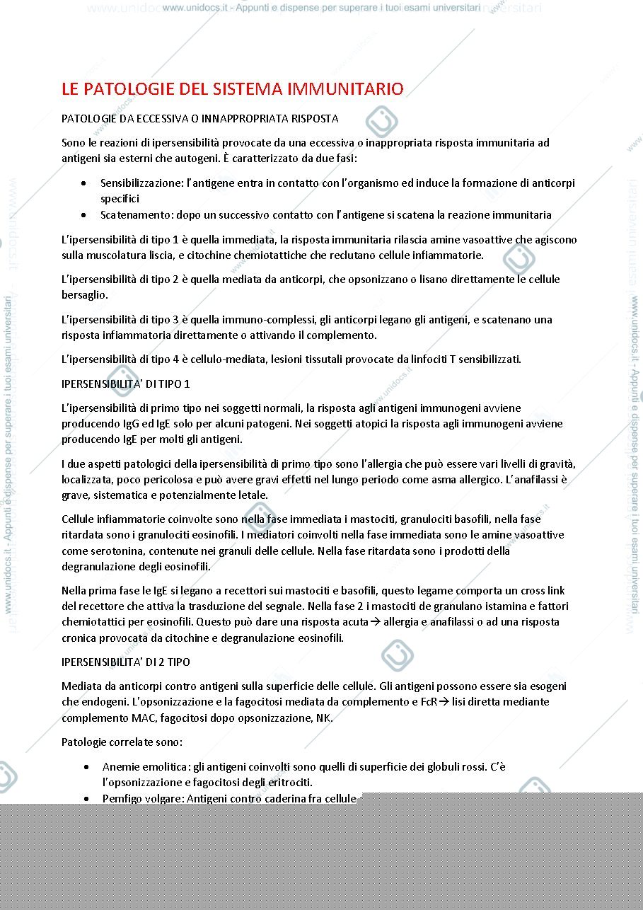 Anteprima pagina 1 — Ipersensibilità e patologie immunitarie 