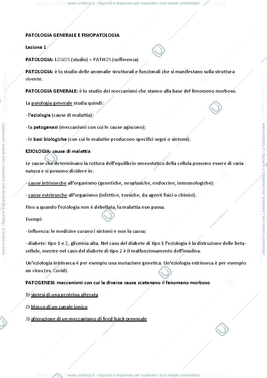 Anteprima pagina 1 — PATOLOGIA GENERALE E FISIOPATOLOGIA
