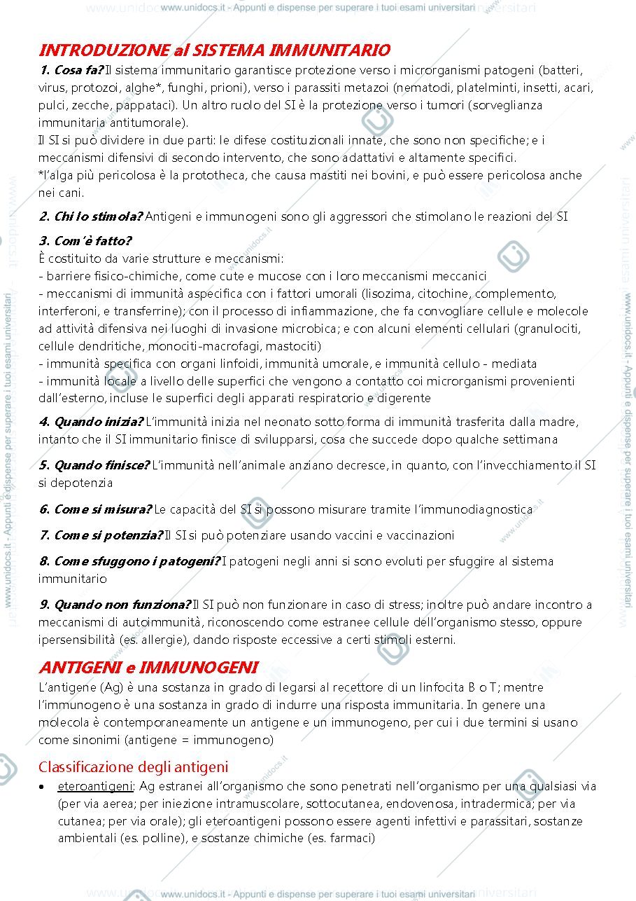 Anteprima pagina 1 — appunti immunologia, a.a. 2020/2021, Prof.ssa Dall'Ara