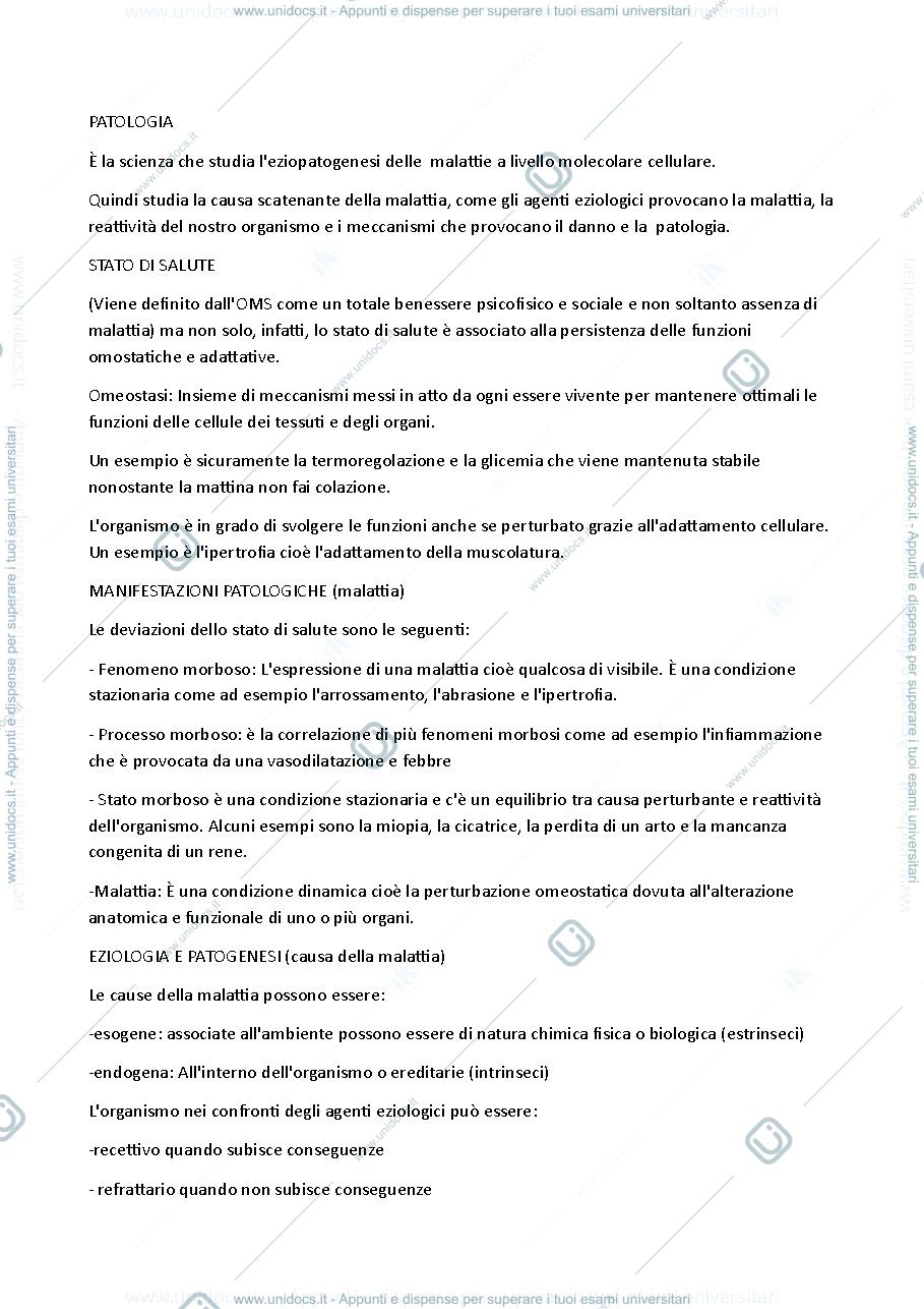 Anteprima pagina 1 — PATOLOGIA GENERALE