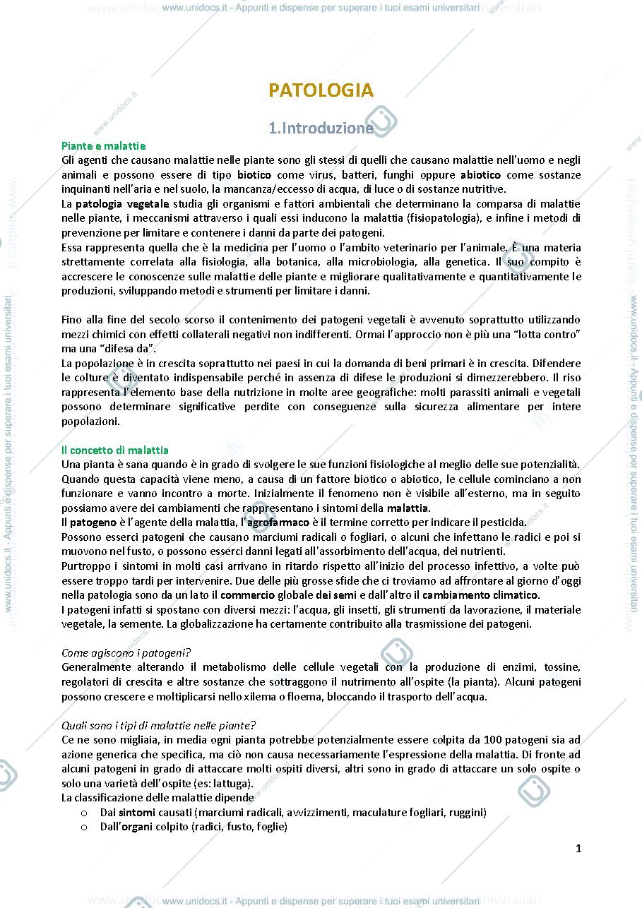 Anteprima pagina 1 — Appunti Patologia Vegetale
