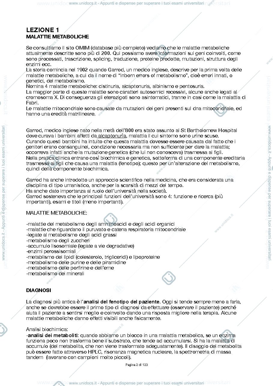 Anteprima pagina 2 — Patologie del metabolismo, prof.ssa Fusi