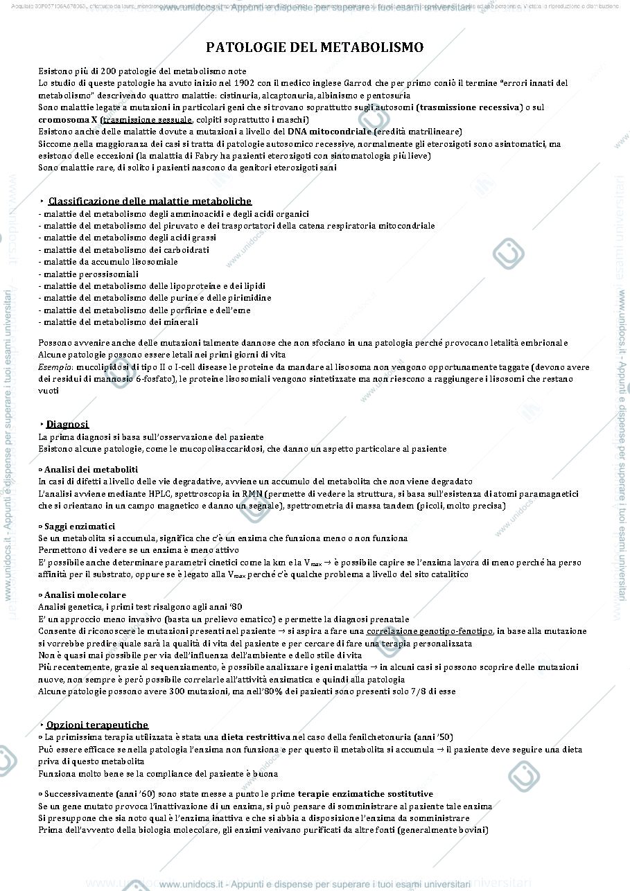 Anteprima pagina 1 — Patologie del metabolismo