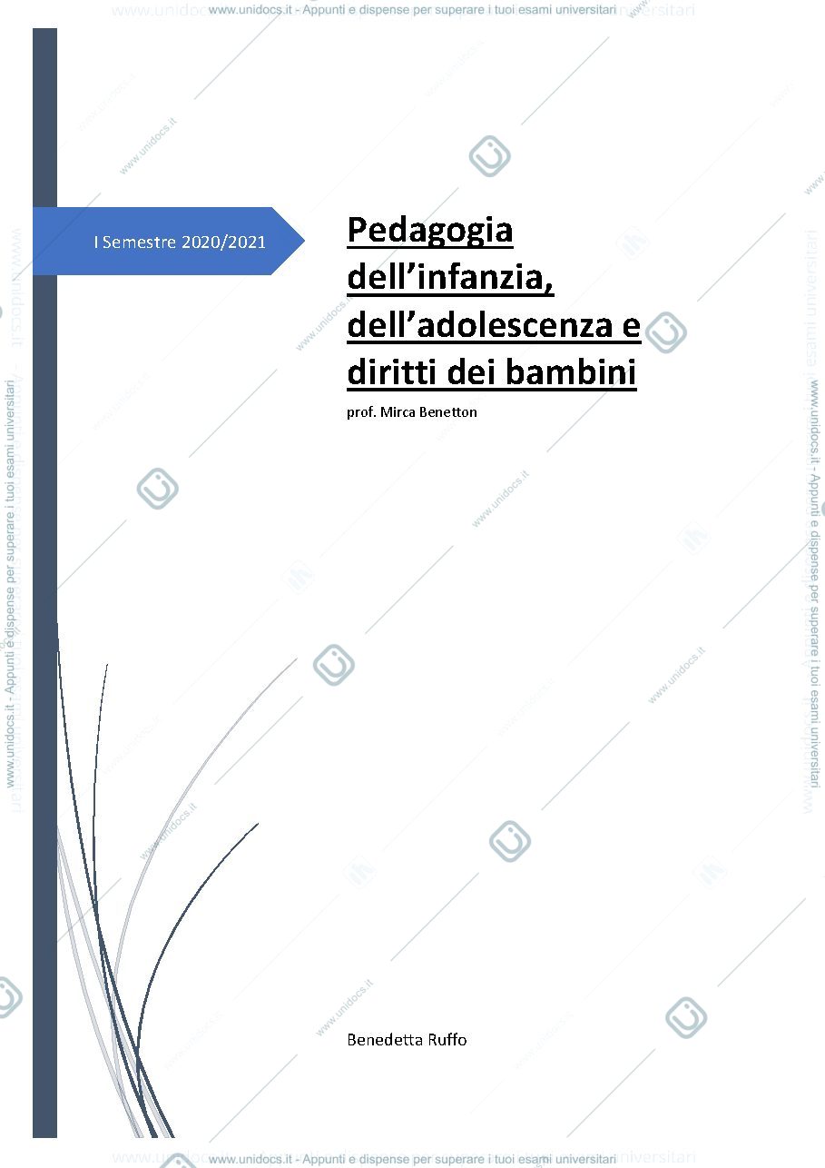 Anteprima pagina 1 — Pedagogia dell'infanzia, dell'adolescenza e diritti del bambino (Benetton)
