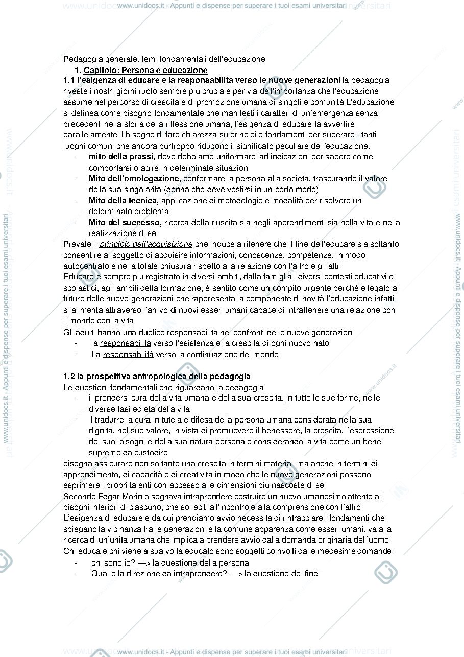 Anteprima pagina 1 — PEDAGOGIA GENERALE  - CORSO MUSAIO