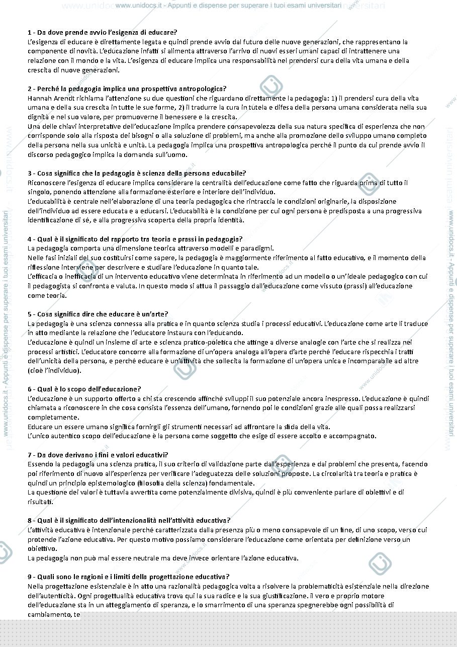 Anteprima pagina 1 — Possibili domande pedagogia della comunicazione educativa