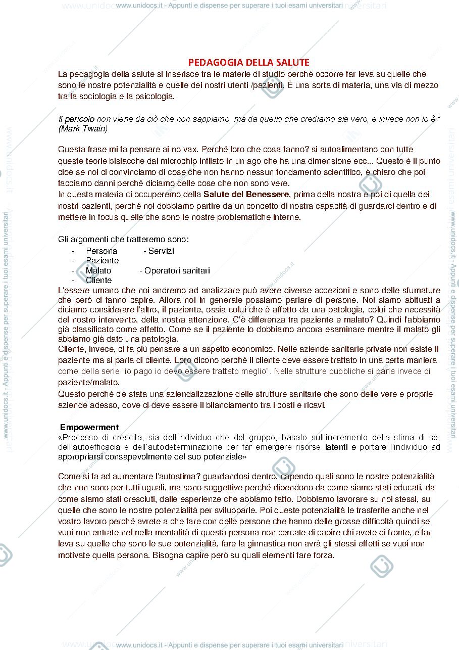 Anteprima pagina 1 — pedagogia della salute e generale