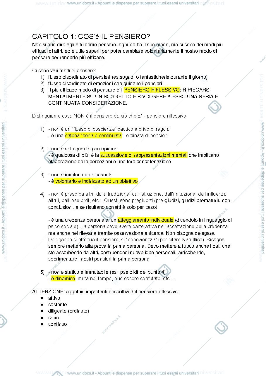 Anteprima pagina 1 — "Come pensiamo" sezione 1 - Dewey