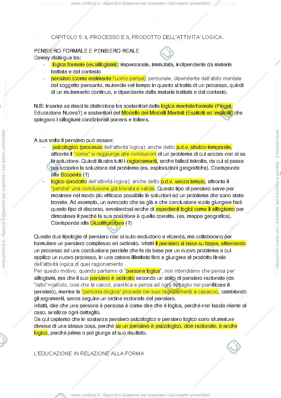 Anteprima pagina 1 — "Come pensiamo" sezione 2 - Dewey
