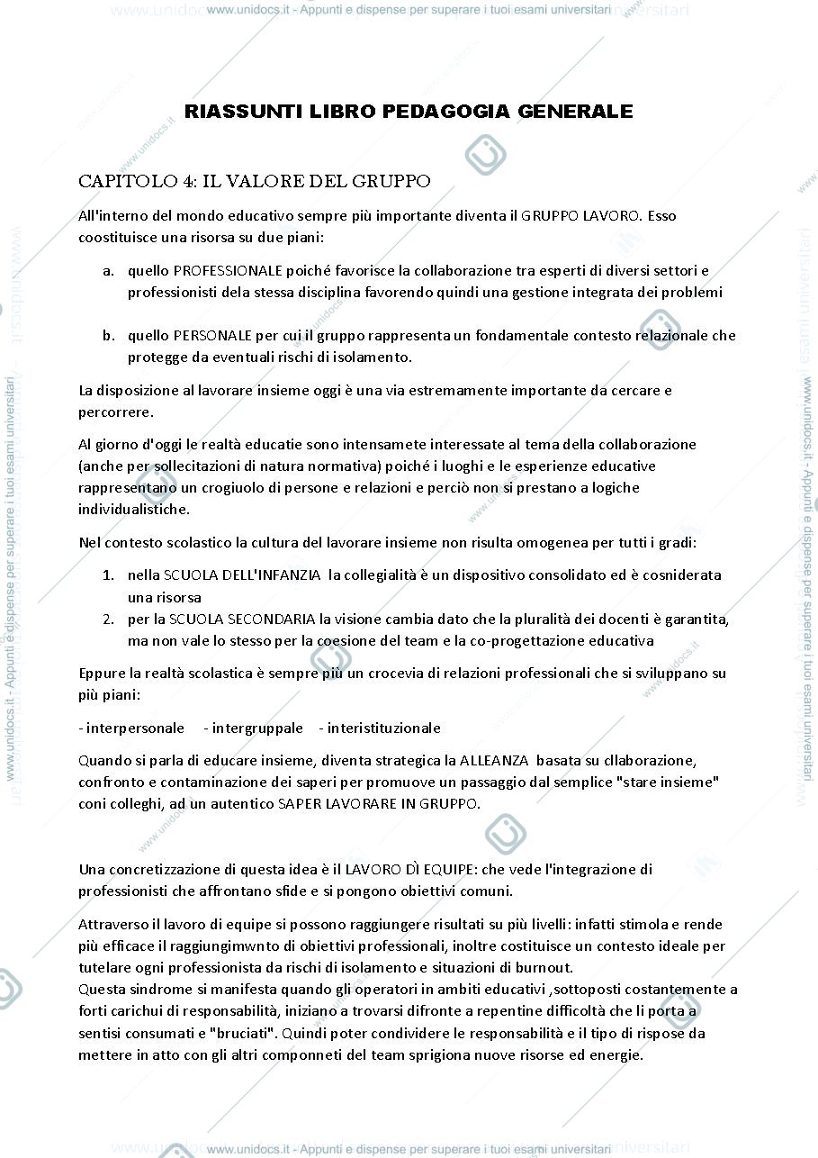 Anteprima pagina 1 — riassunto libro pedagogia generale