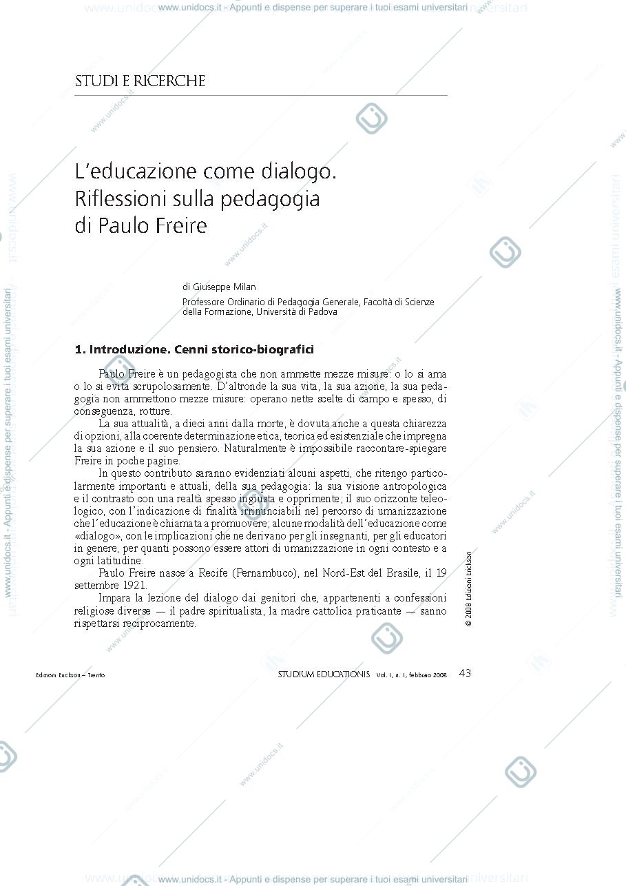 Anteprima pagina 1 — Articolo su Freire