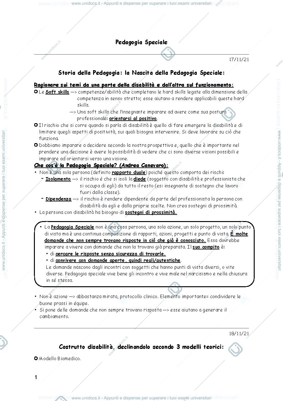 Anteprima pagina 1 — appunti di pedagogia speciale 