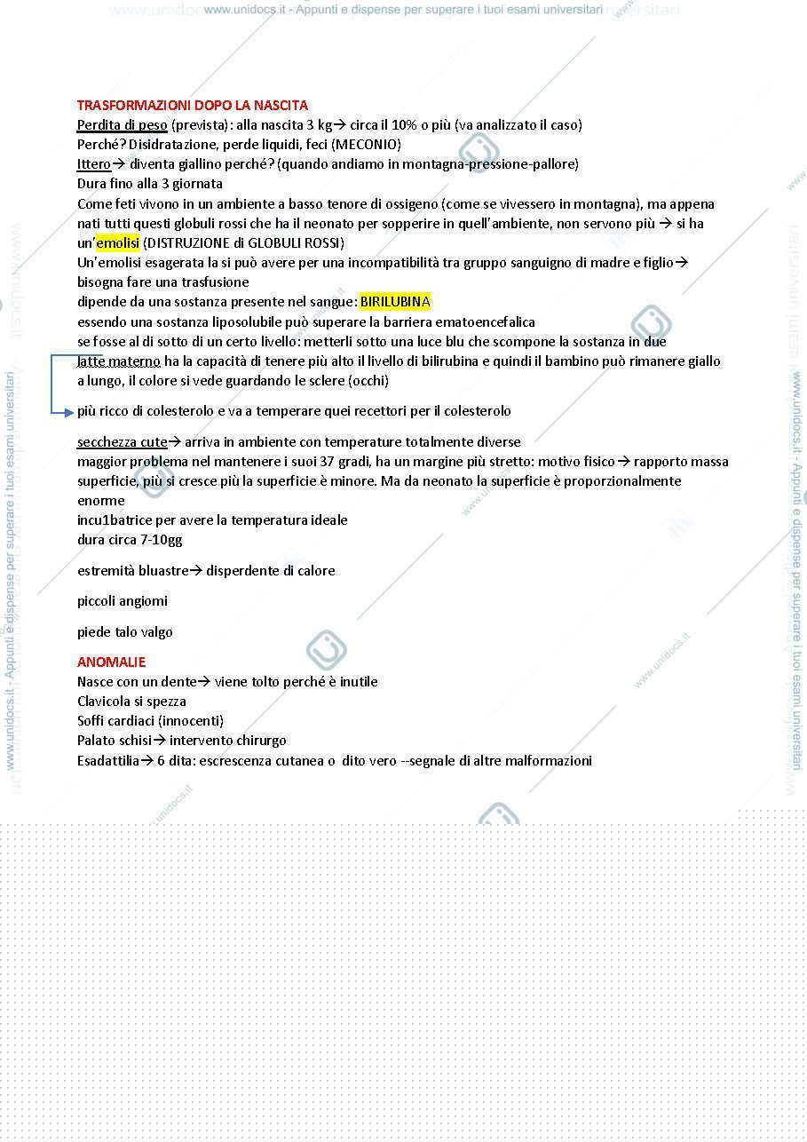 Anteprima pagina 1 — TRASFORMAZIONI DOPO LA NASCITA-ANOMALIE