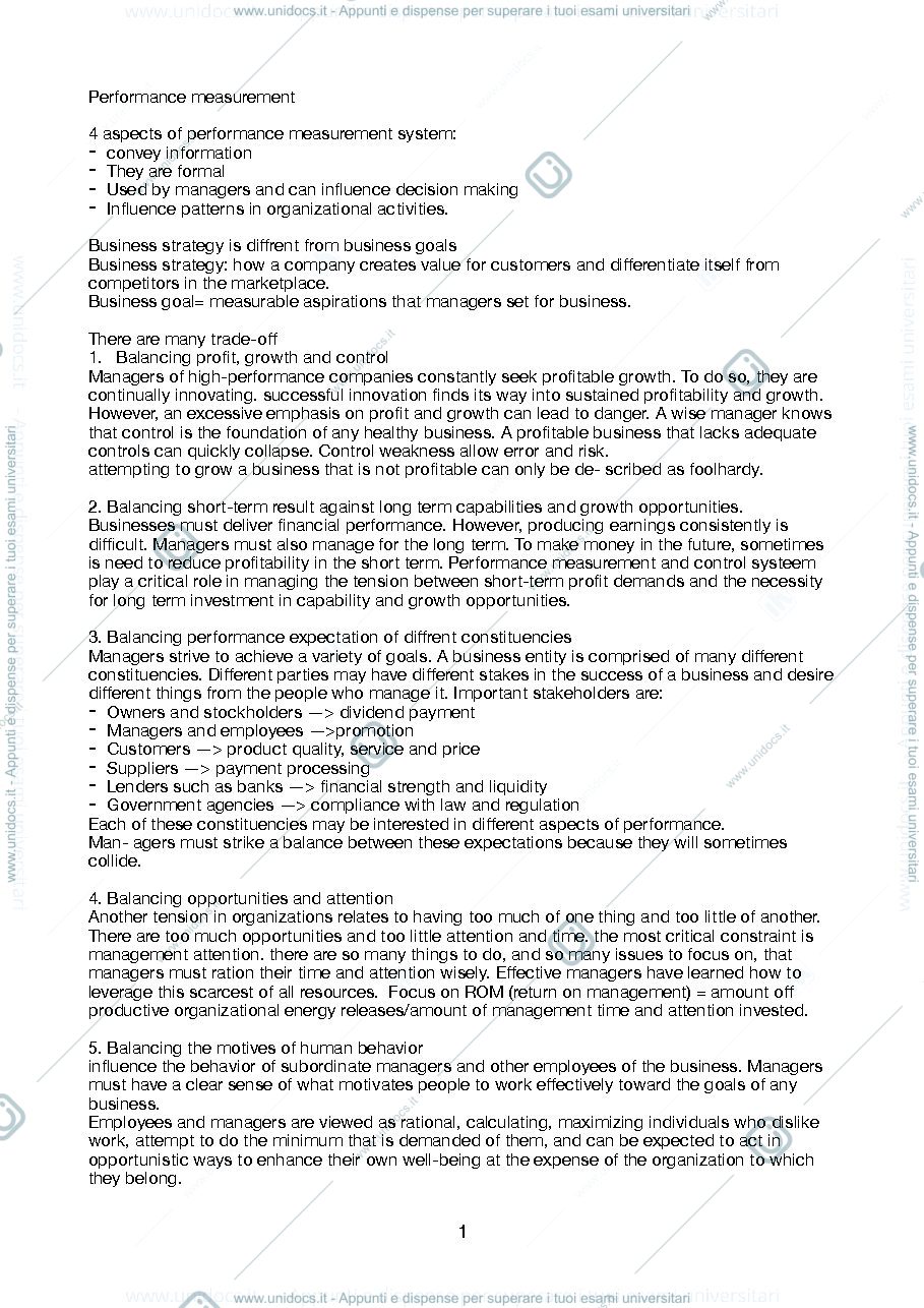 Anteprima pagina 1 — appunti performance measurement 