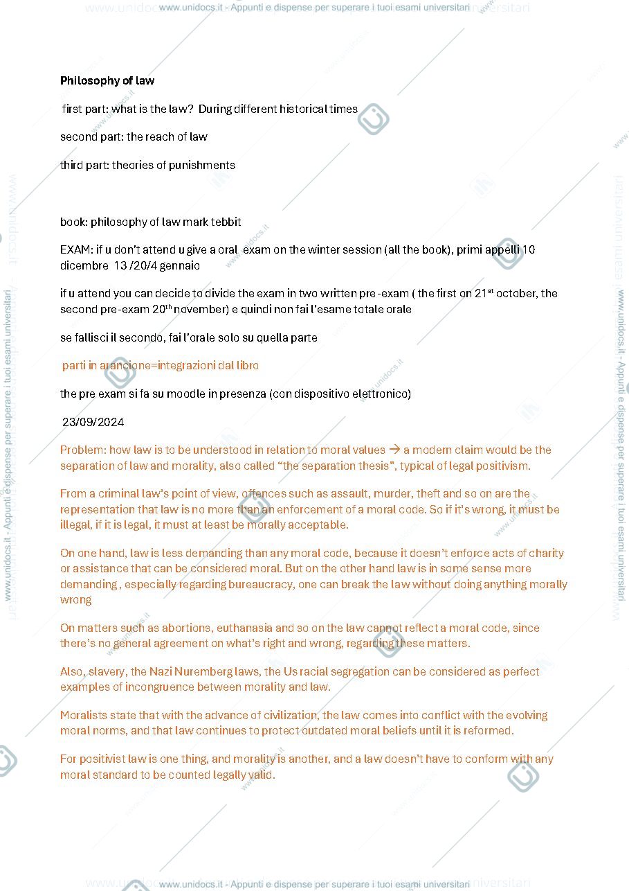 Anteprima pagina 1 — appunti pre-exam philosophy of law