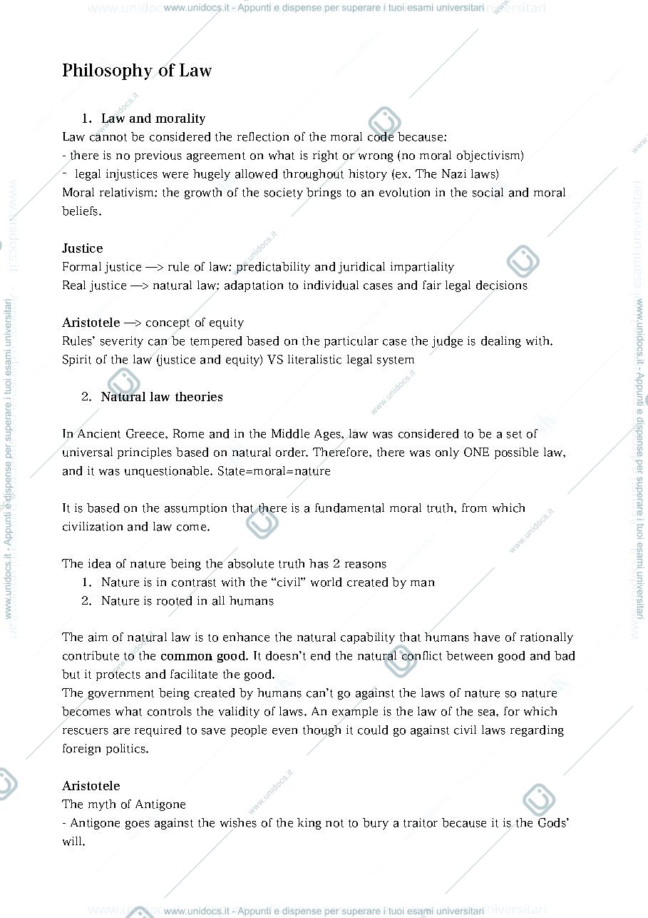 Anteprima pagina 1 — 1st pre-exam philosophy of law (appunti)