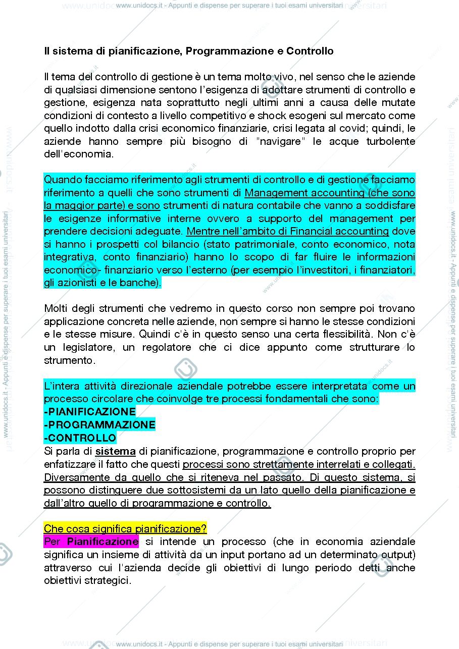 Anteprima pagina 1 — Il sistema di pianificazione, Programmazione e Controllo
