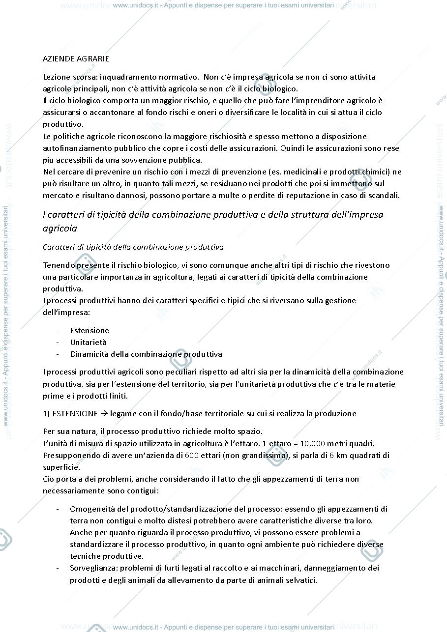 Anteprima pagina 1 — Appunti Aziende agrarie