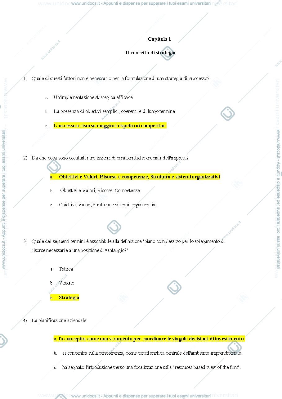 Anteprima pagina 1 — Domande di Pianificazione e Gestione Strategica