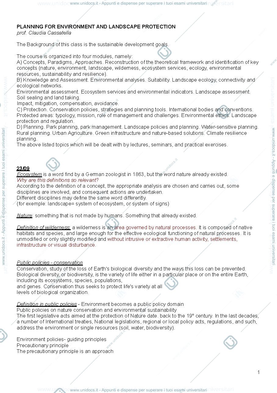 Anteprima pagina 1 — Planning for environment 