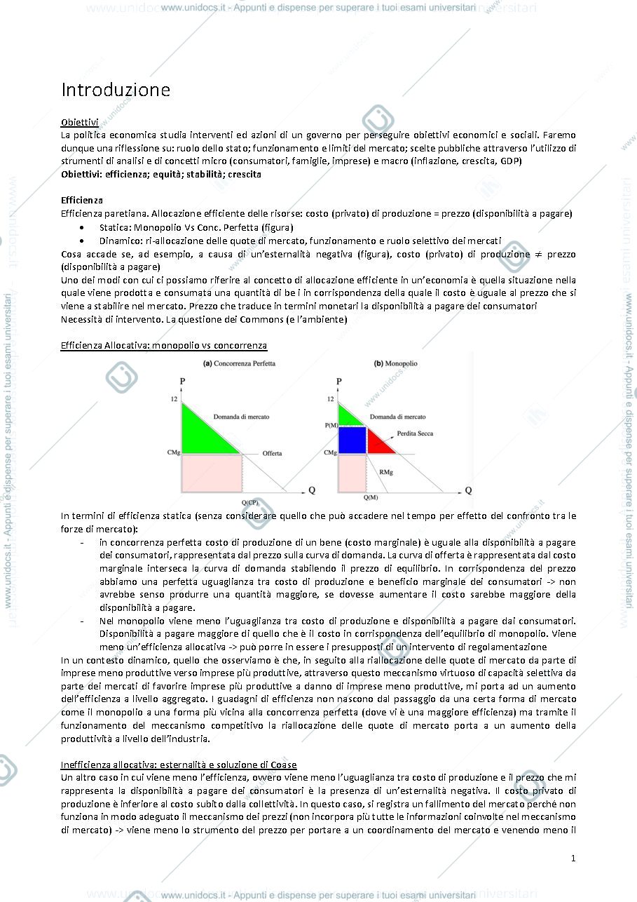 Anteprima pagina 1 — politica economica primo parziale 