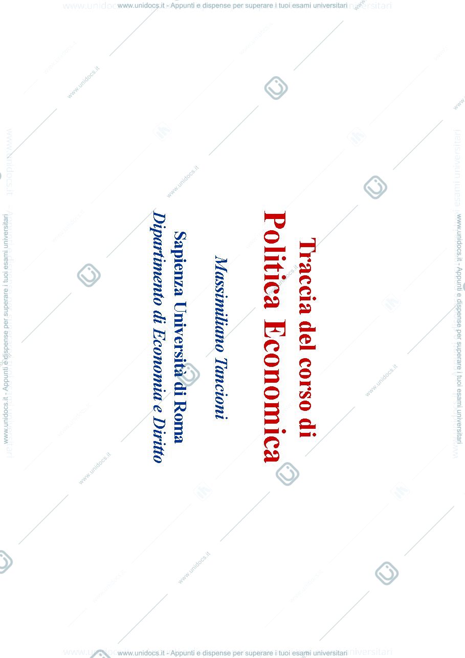 Anteprima pagina 1 — Politica economica slides prima parte