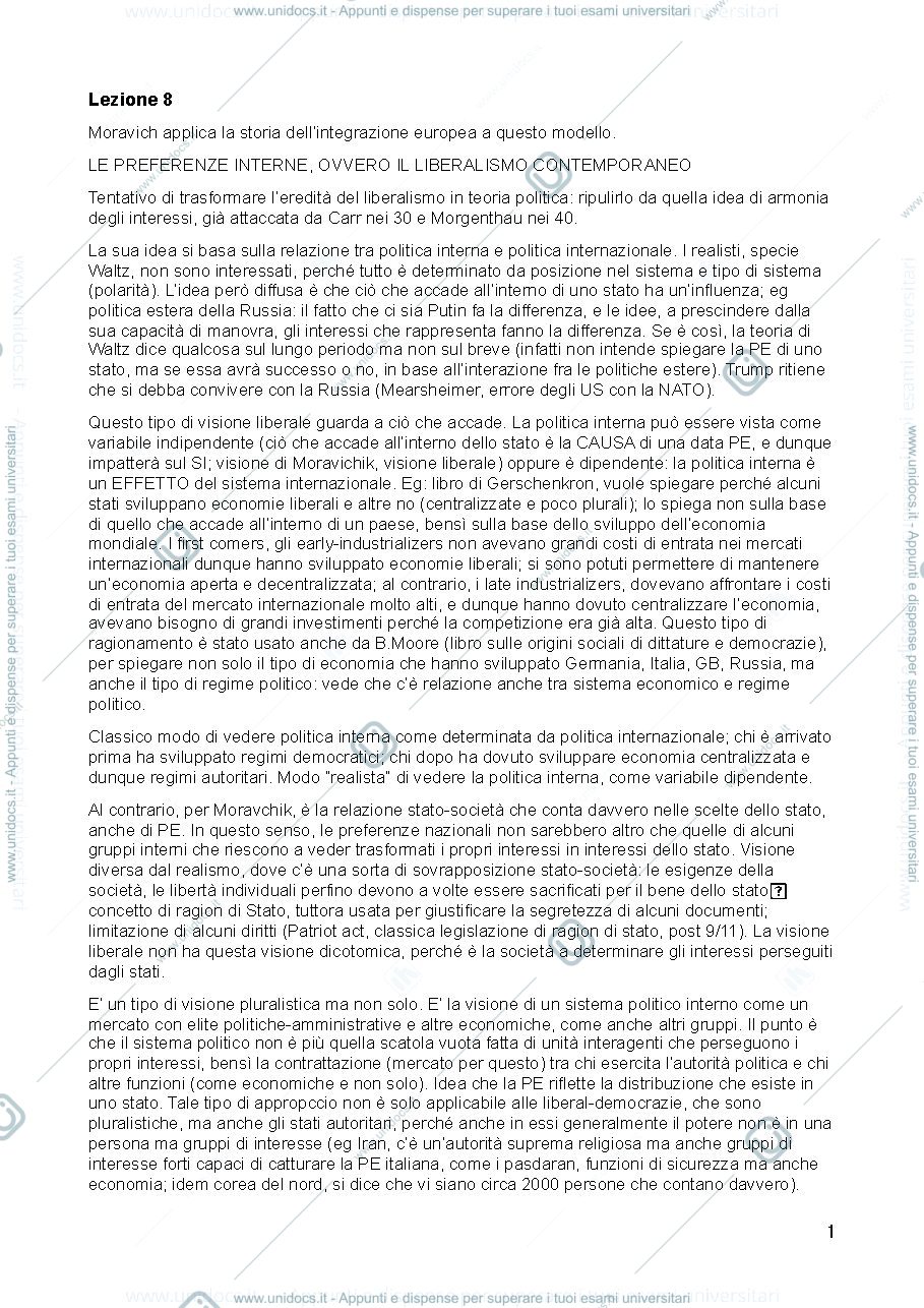Anteprima pagina 1 — Appunti vari per Politica Internazionale
