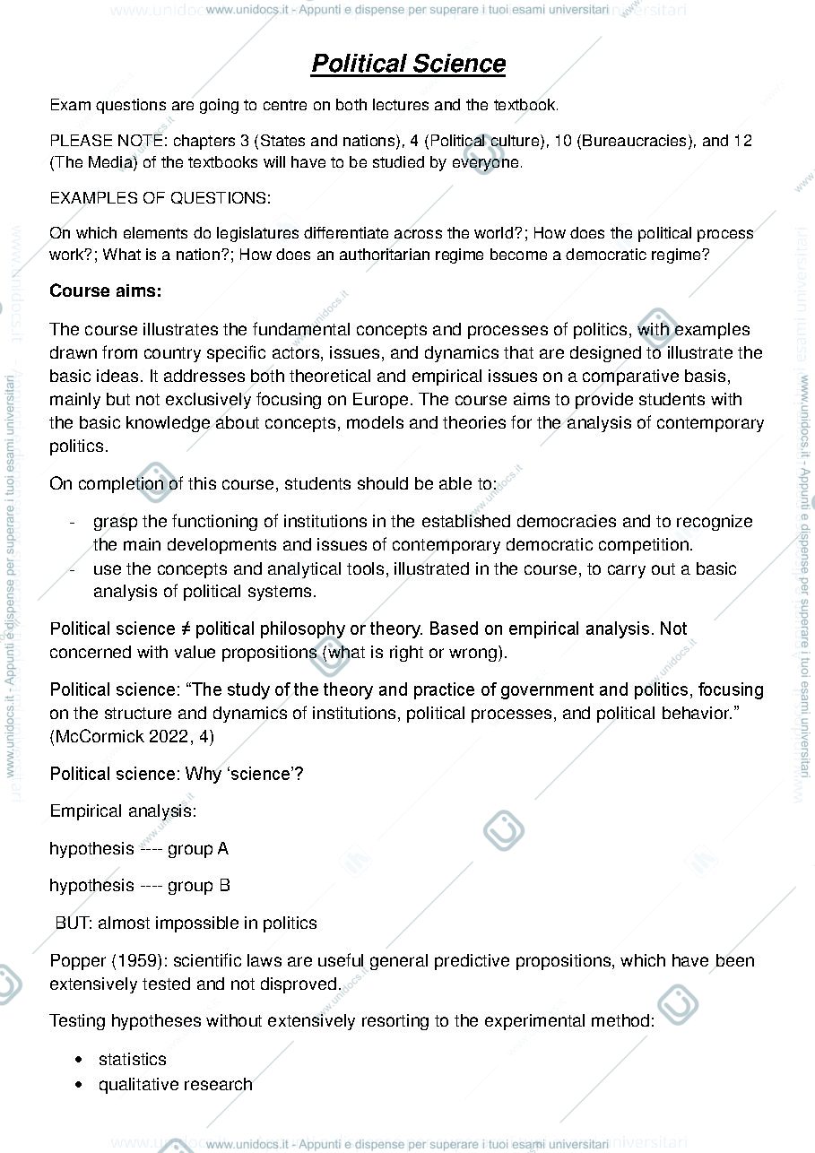 Anteprima pagina 1 — Political science- 1st semester