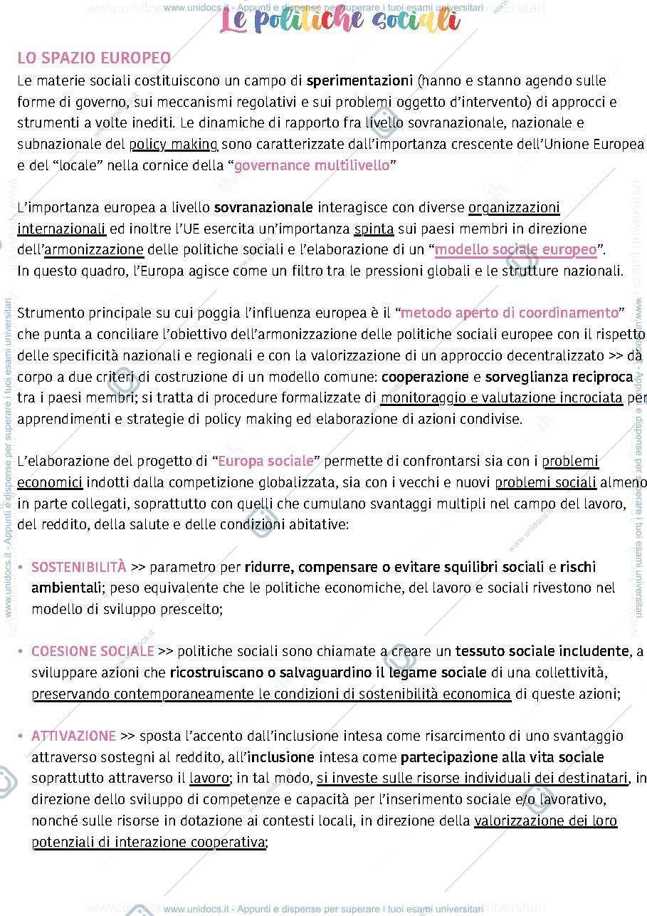 Anteprima pagina 1 — Riassunto “Le Politiche Sociali”