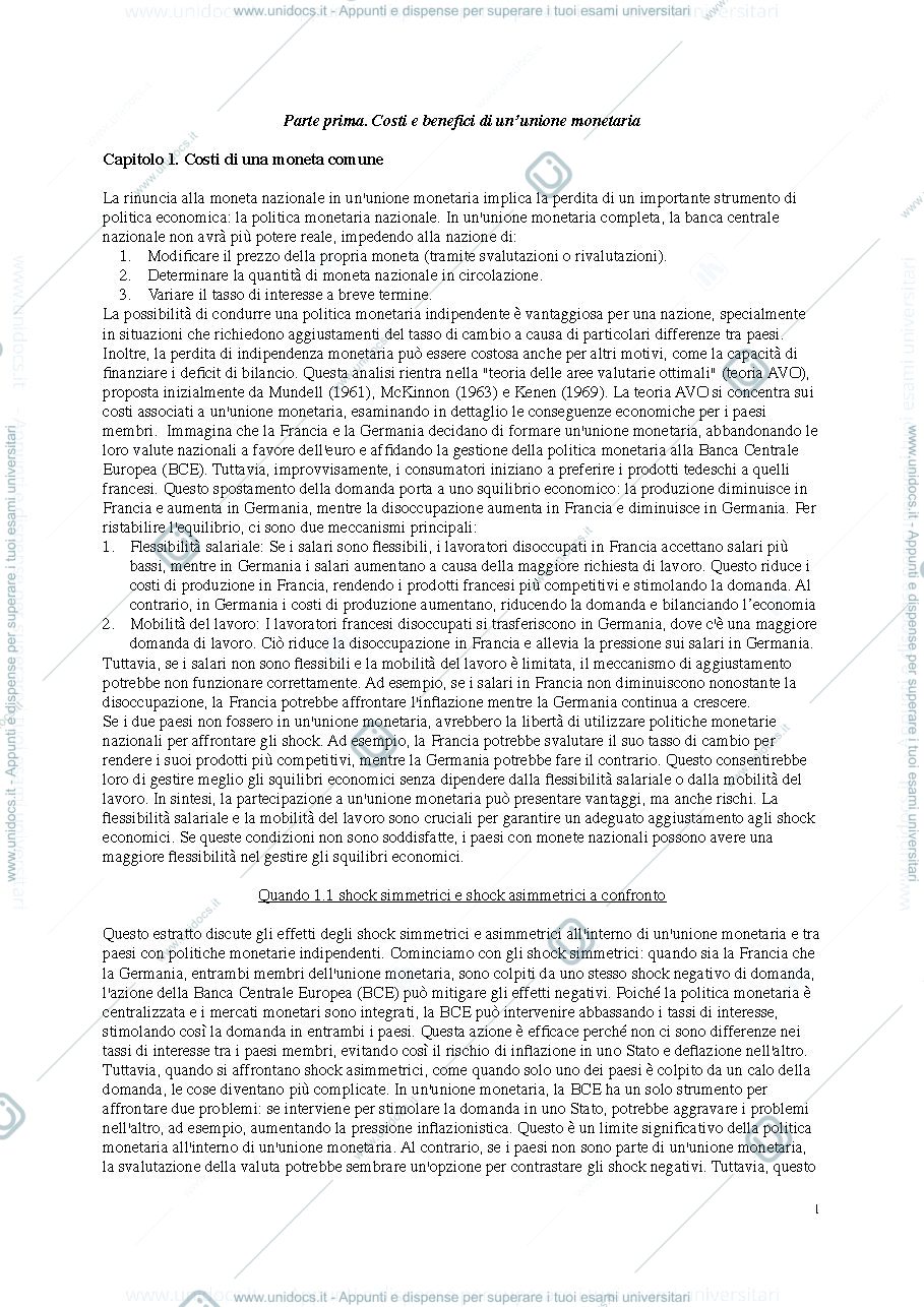 Anteprima pagina 1 — Economia dell'Unione monetaria 