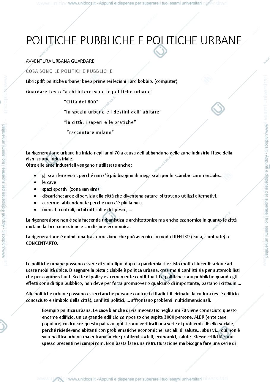 Anteprima pagina 1 — Appunti Politiche urbane 