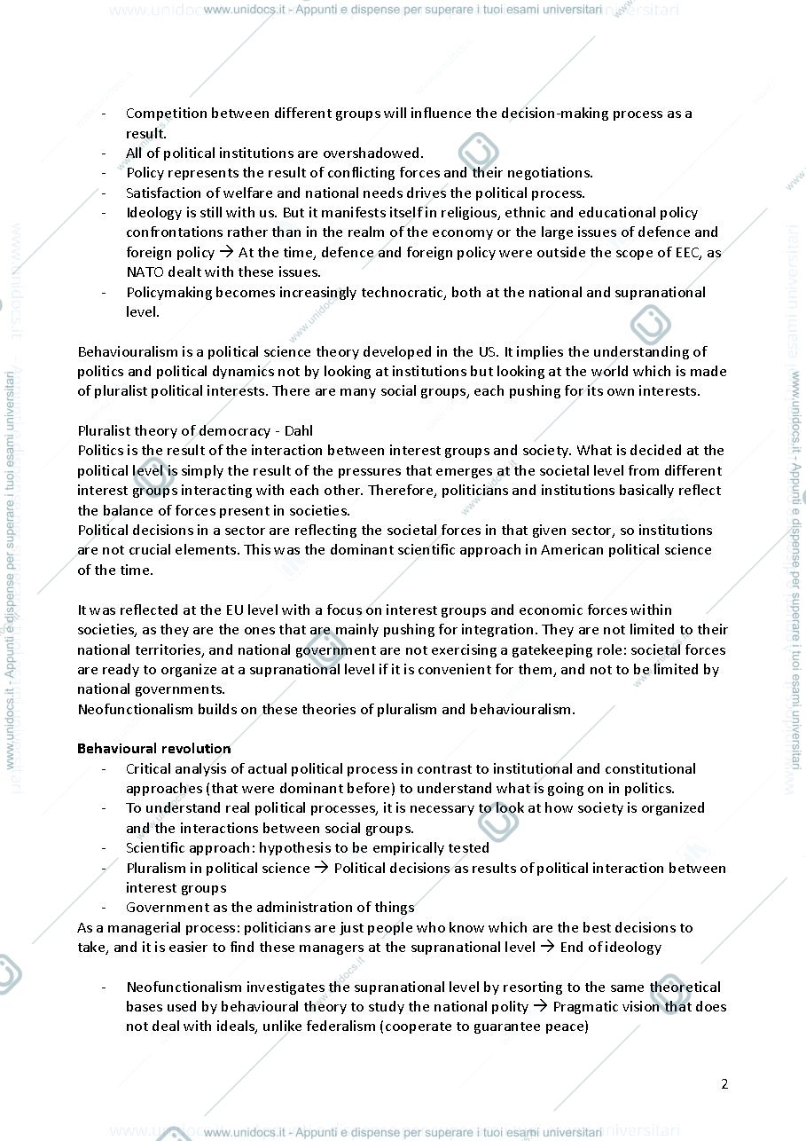 Anteprima pagina 2 — Politics of European Integration - Appunti completi 