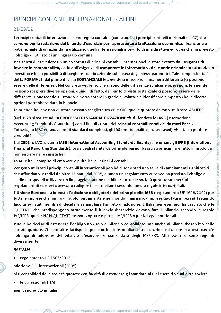 Anteprima pagina 1 — Principi contabili internazionali 