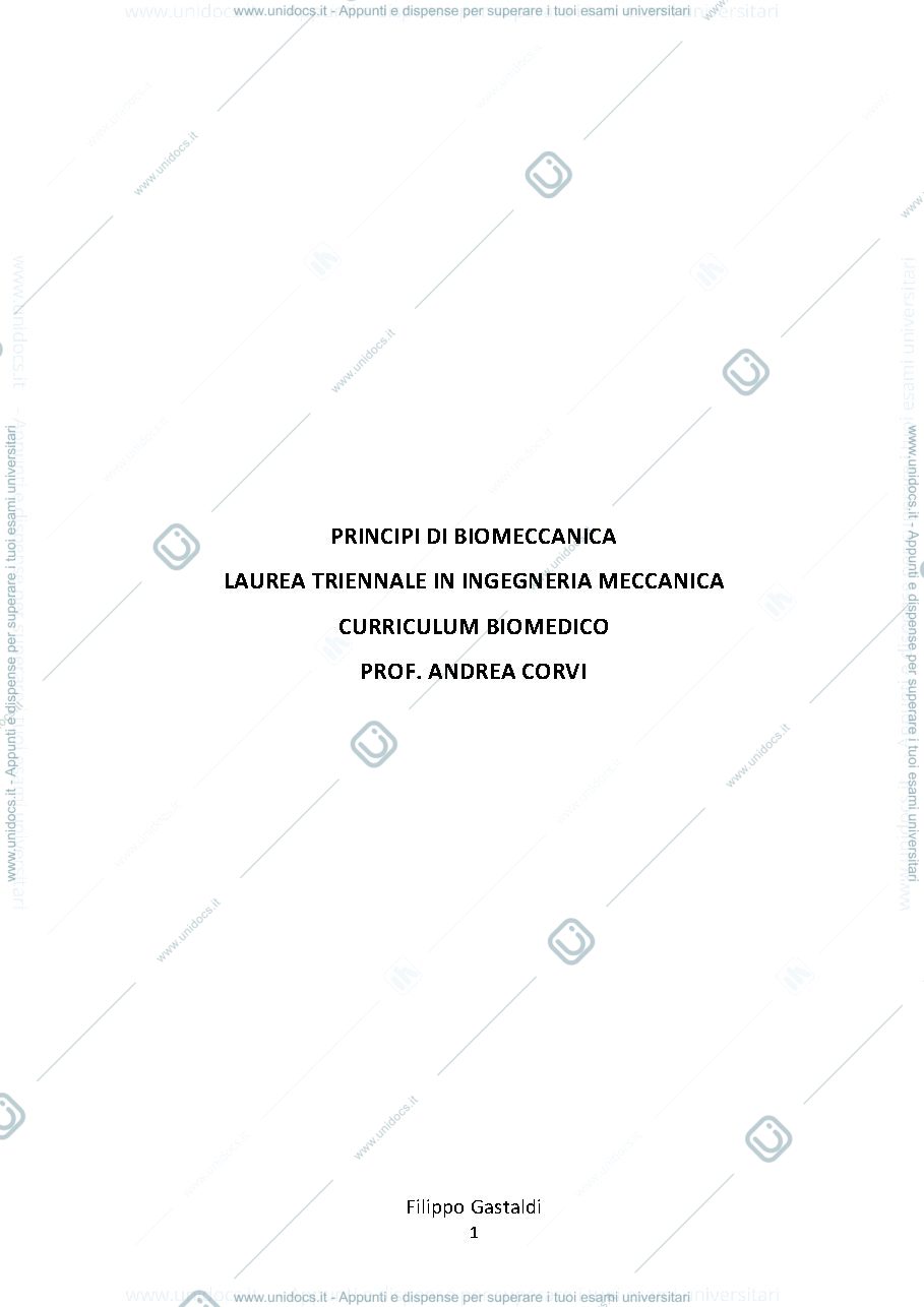 Anteprima pagina 1 — Appunti Principi di biomeccanica