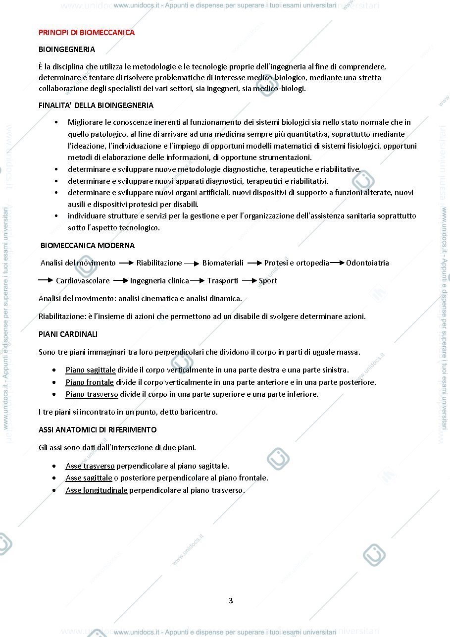 Anteprima pagina 3 — Appunti Principi di biomeccanica