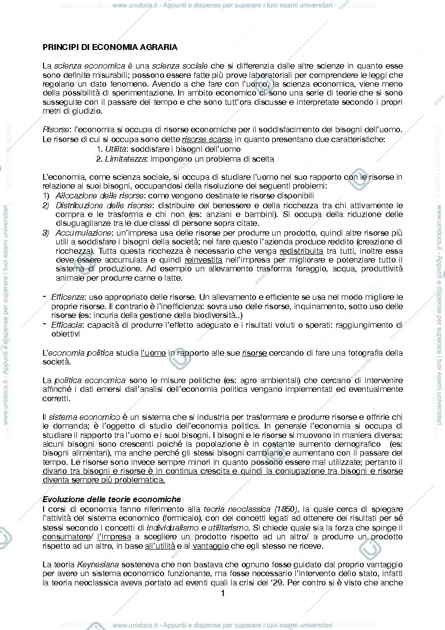 Anteprima pagina 1 — principi di economia agraria
