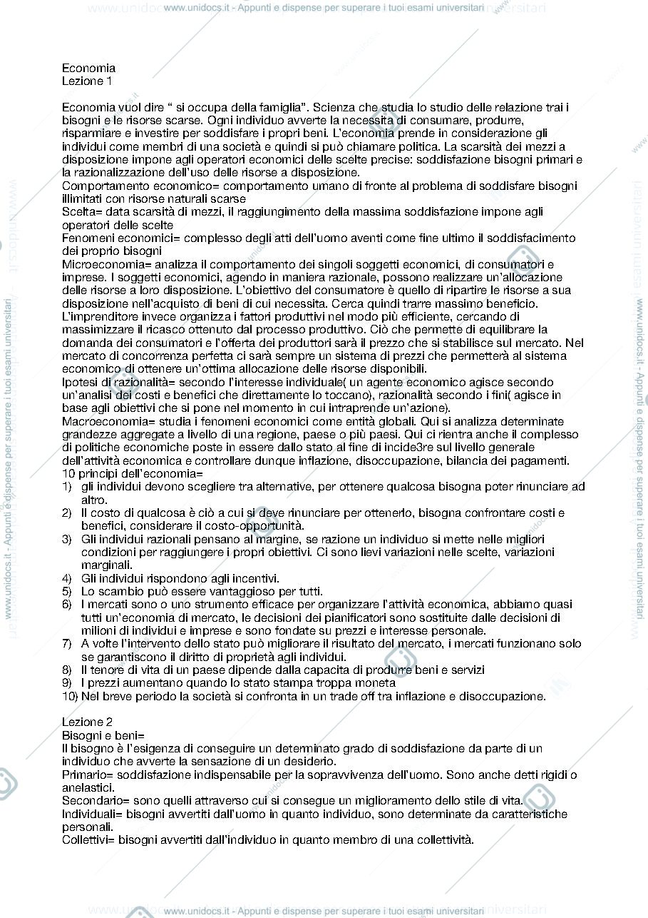 Anteprima pagina 1 — Appunti principi di economia agraria 