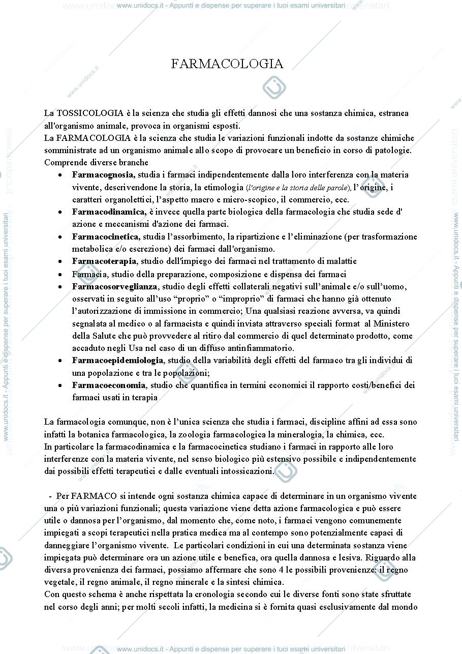Anteprima pagina 1 — Farmacologia