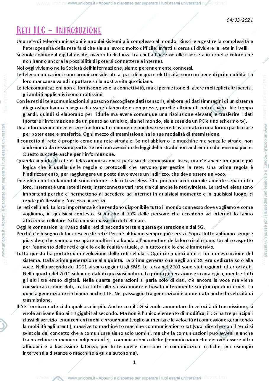 Anteprima pagina 1 — appunti presi a lezione