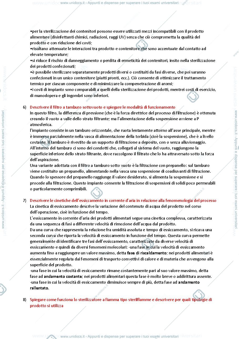 Anteprima pagina 3 — domande principi di tecnologia alimentare operazioni unitarie