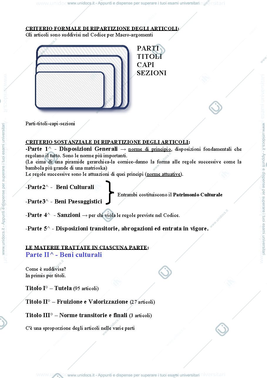 Anteprima pagina 2 — Appunti Principi e Storia della Tutela dei Beni Culturali